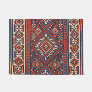 Türkei Kilim Aztec Red Blue Tan Fußmatte