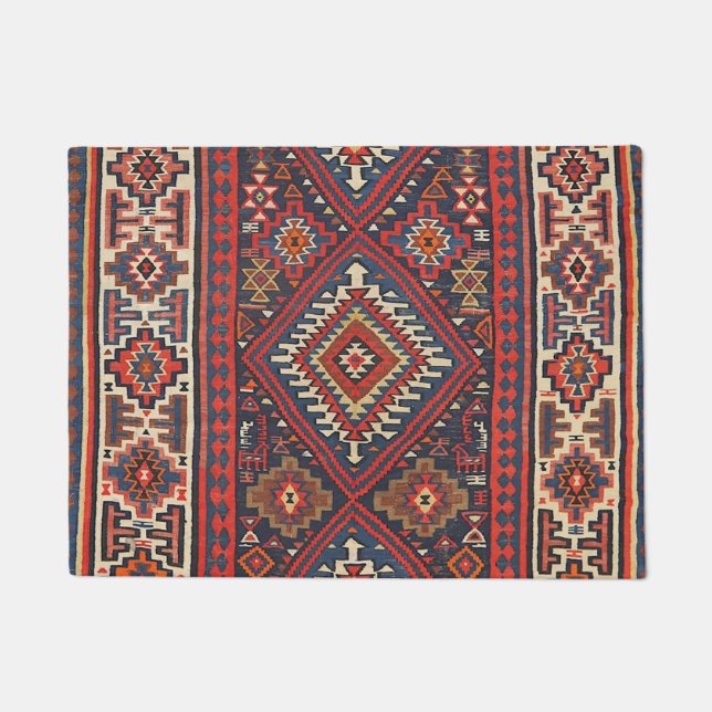 Türkei Kilim Aztec Red Blue Tan  Fußmatte (Vorderseite)