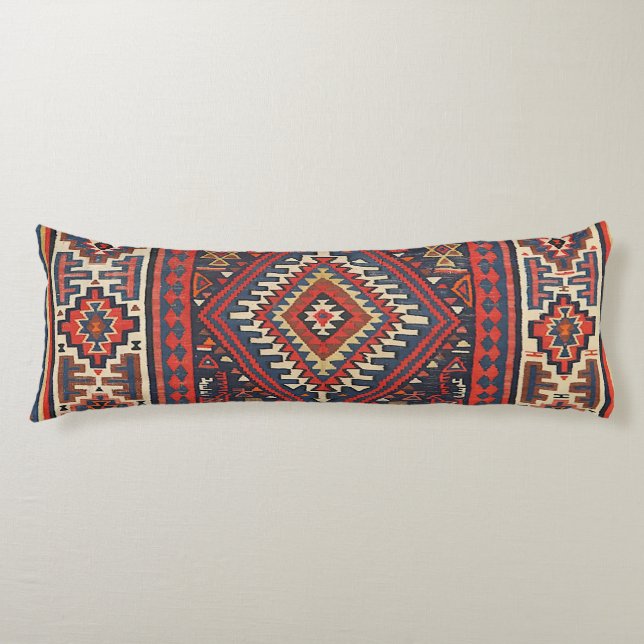 Türkei Kilim Aztec Red Blue Tan  Seitenschläferkissen (Vorderseite)