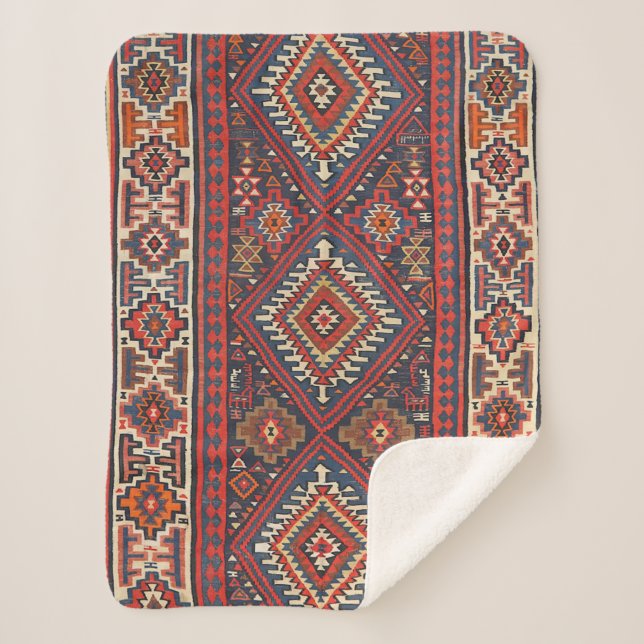 Türkei Kilim Aztec Red Blue Tan  Sherpadecke (Vorderseite)