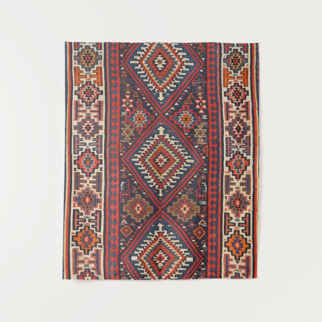 Türkei Kilim Aztec Red Blue Tan  Wandteppich (Vorderseite)