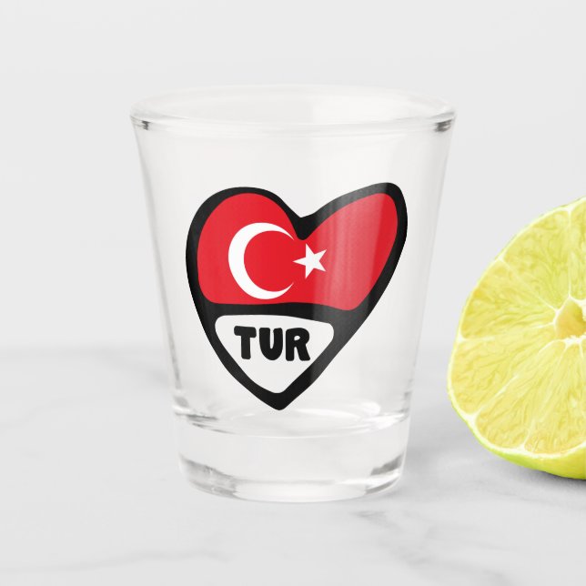 Türkei Ländercode Flaggenherz, TUR Schnapsglas (Vorderseite)