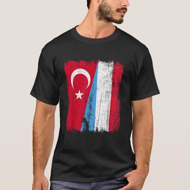 Türkei Luxemburg Halbfahne Türkisch Luxemburgisch T-Shirt (Vorderseite)