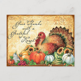 Türkei mit Herbstfrüchten, Vintager Erntedank Postkarte