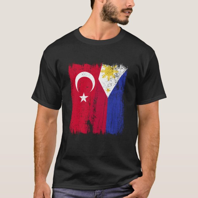 Türkei Philippinen Halbfahne Türkisches Philippino T-Shirt (Vorderseite)
