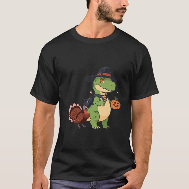 Türkei Riding Dinosaur T rex Boys Kinder Funny Dan T-Shirt (Vorderseite)