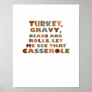 Türkei Rolls Casserole, Erntedank Retro Funny F Poster