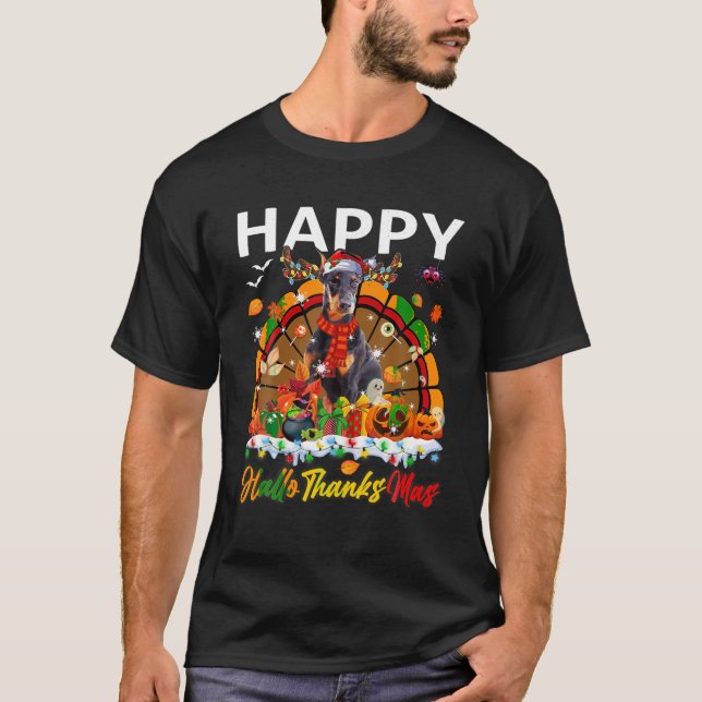 Türkei Santa Doberman Dog Pumpkins Happy HalloThan T-Shirt (Vorderseite)