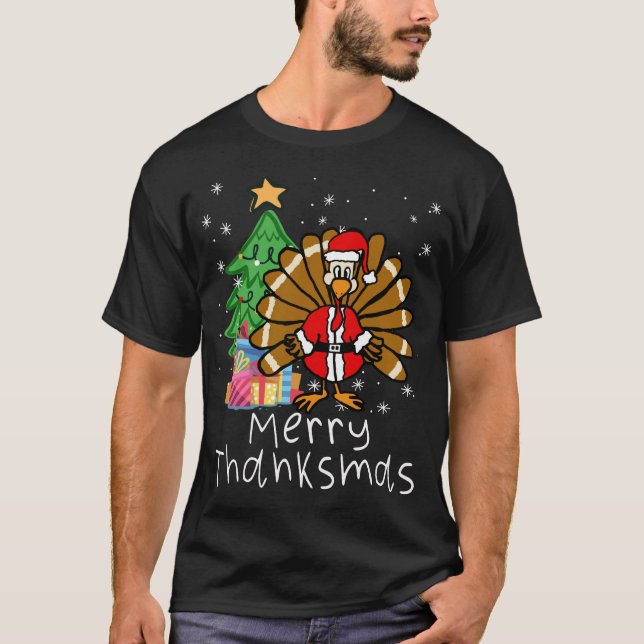 Türkei Santa Merry Thanksmas Weihnachten Thanksgiv T-Shirt (Vorderseite)