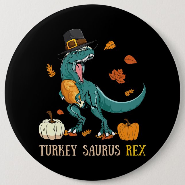 Türkei Saurus Rex Dinosaur Funny Erntedank Button (Vorderseite)