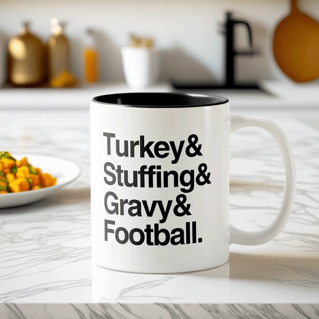 Türkei & Stuffing & Gravy & Football Erntedank Zweifarbige Tasse (Von Creator hochgeladen)