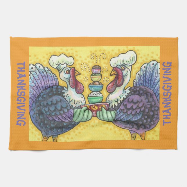 TÜRKEI-TWINS UND ALLE FIXINS-ERNTEDANK-TOWEL GESCHIRRTUCH (Horizontal)