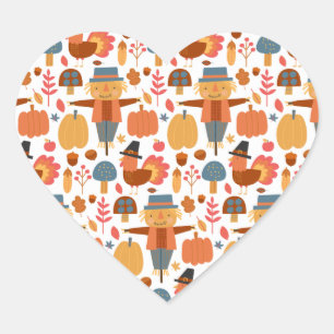 Türkei und Scarecrow Erntedank Pattern Herz-Aufkleber