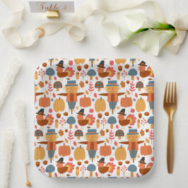 Türkei und Scarecrow Erntedank Pattern Pappteller