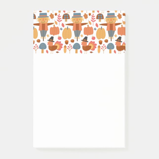 Türkei und Scarecrow Erntedank Pattern Post-it Klebezettel (Vorderseite)