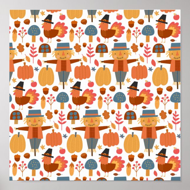 Türkei und Scarecrow Erntedank Pattern Poster (Vorne)