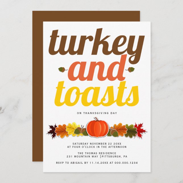 Türkei und Toasts moderne Typografie Friendsgiving Einladung (Vorne/Hinten)