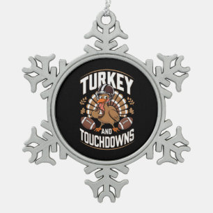 Türkei und Touchdowns Erntedank Football Schneeflocken Zinn-Ornament