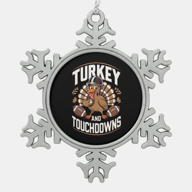 Türkei und Touchdowns Erntedank Football Schneeflocken Zinn-Ornament (Vorderseite)