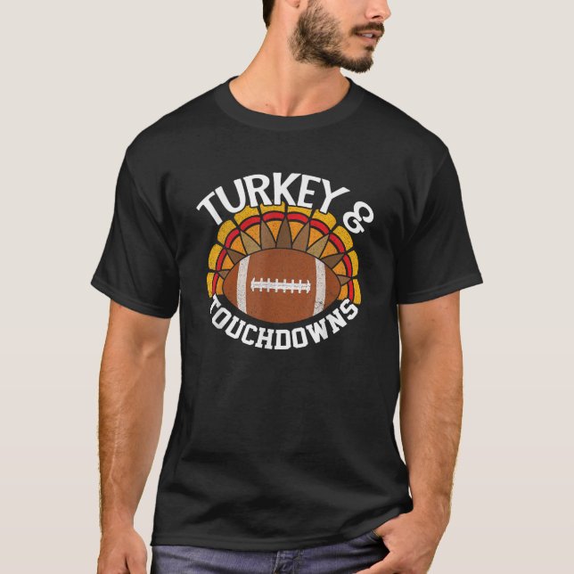 Türkei und Touchdowns Funny Erntedank Football T-Shirt (Vorderseite)