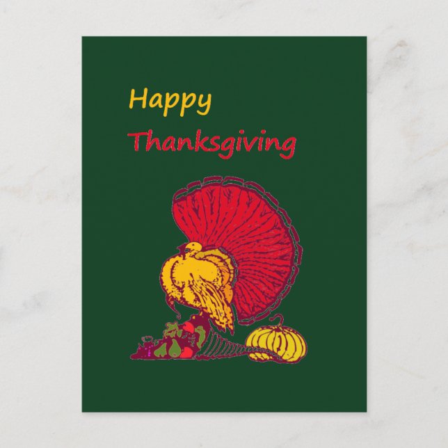 Türkei und Veggies glücklich Thanksgiving grün Postkarte (Vorderseite)