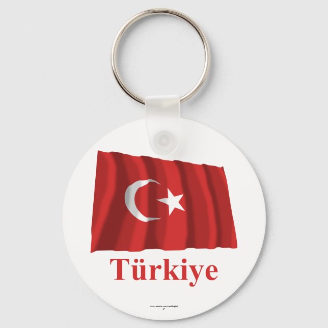 Türkei Waving Flag mit Namen in Türkisch Schlüsselanhänger (Vorderseite)