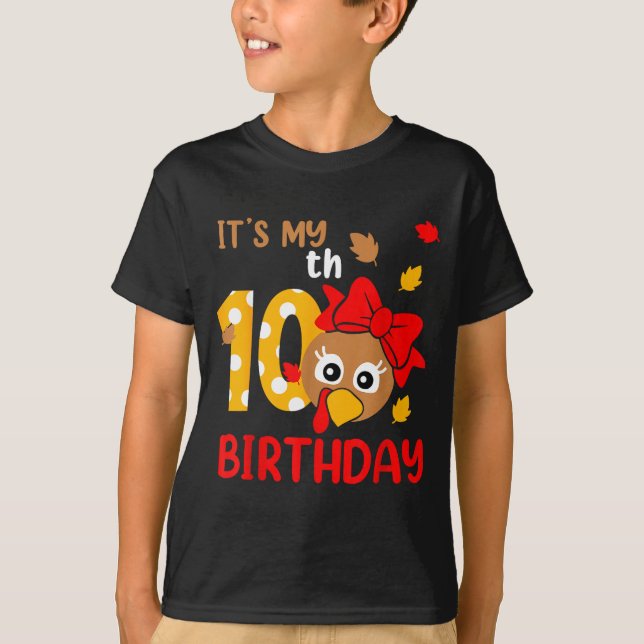 Turkey 10th Birthday Autumn Thanksgiving Party Boy T-Shirt (Vorderseite)