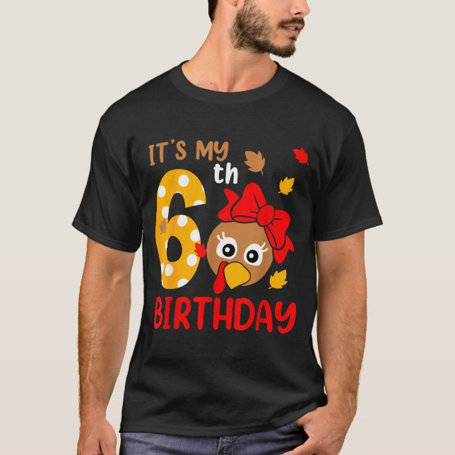 Turkey 6th Birthday Autumn Thanksgiving Party Boy  T-Shirt (Vorderseite)