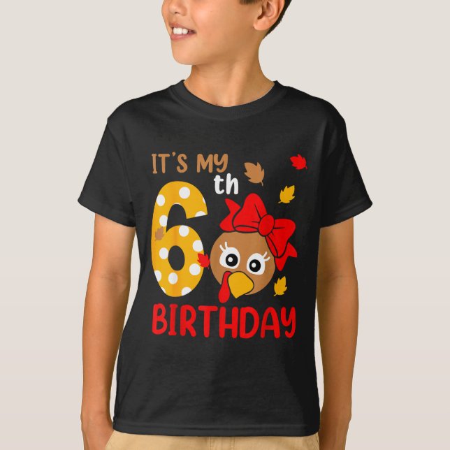 Turkey 6th Birthday Autumn Thanksgiving Party Boy  T-Shirt (Vorderseite)