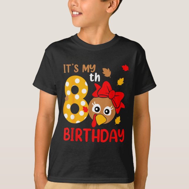 Turkey 8th Birthday Autumn Thanksgiving Party Boy  T-Shirt (Vorderseite)
