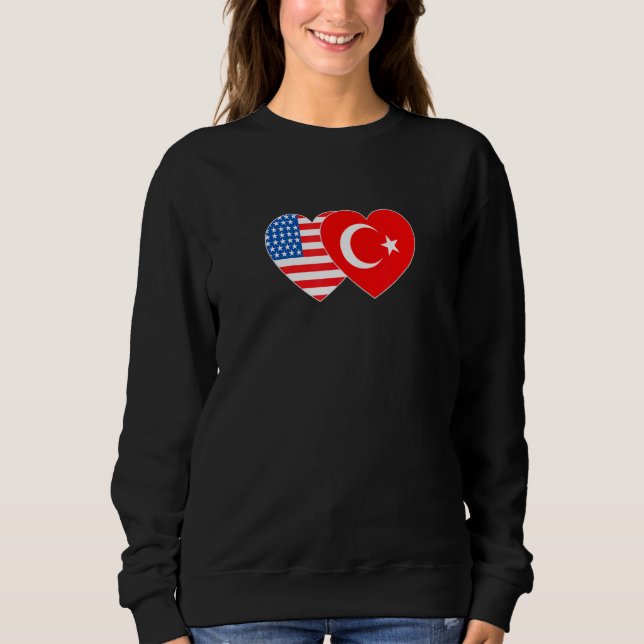 Turkey and USA Flag Twin Heart for Turkish America Sweatshirt (Vorderseite)