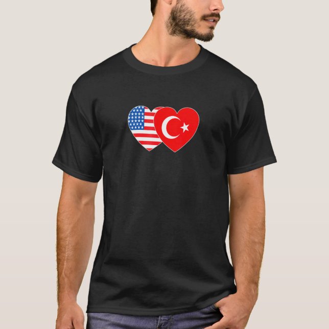 Turkey and USA Flag Twin Heart for Turkish America T-Shirt (Vorderseite)