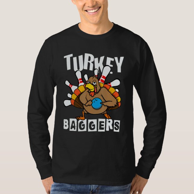Turkey Baggers Bowling  Happy Thanksgiving Day T-Shirt (Vorderseite)