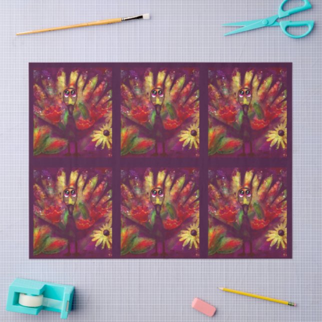 Turkey Bird Floral Red Yellow Whimsical Decoupage Seidenpapier (Basteln)