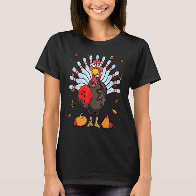 Turkey Bowling Hello Fall Cute Turkey Bowling Squa T-Shirt (Vorderseite)