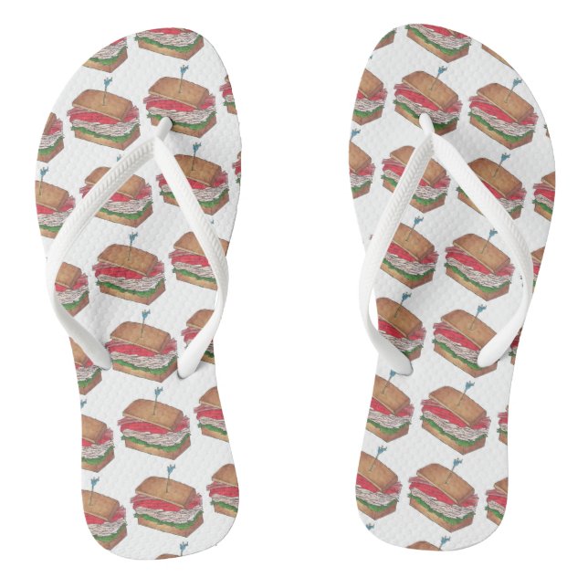 Turkey Club Sandwiches Sandwich Print Diner Food Flip Flops (Fußbett)