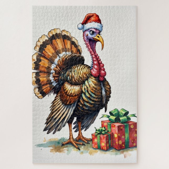 Turkey Clumsily Hiding with Paper Santa Hat Puzzle (Vertikal)