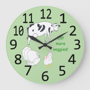 Turkey Cow Chicken Eat more Veggies Wall Clocks Große Wanduhr