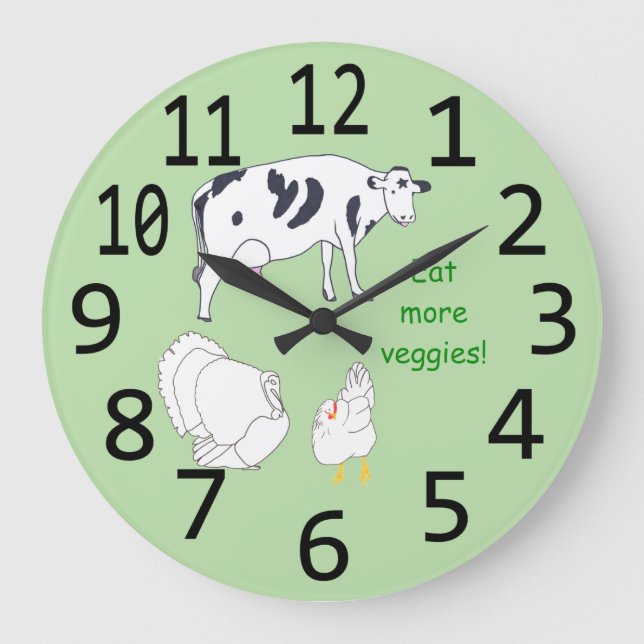 Turkey Cow Chicken Eat more Veggies Wall Clocks Große Wanduhr (Vorderseite)