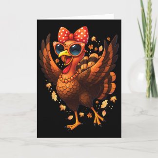 Turkey Dancing Turkey Day Womens Fall Cute Bow Tha Karte