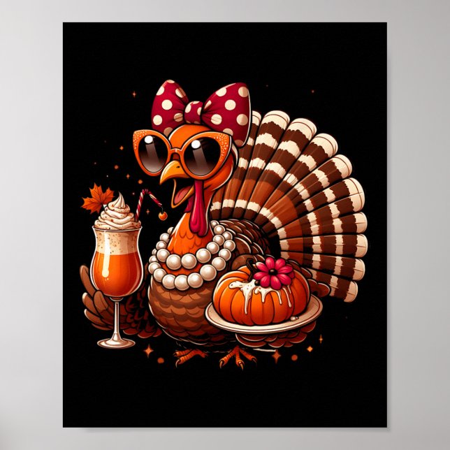 Turkey Drinking Coffee Bow Thanksgiving Womens Tur Poster (Vorne)