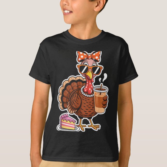 Turkey Drinking Coffee Bow Thanksgiving Womens Tur T-Shirt (Vorderseite)