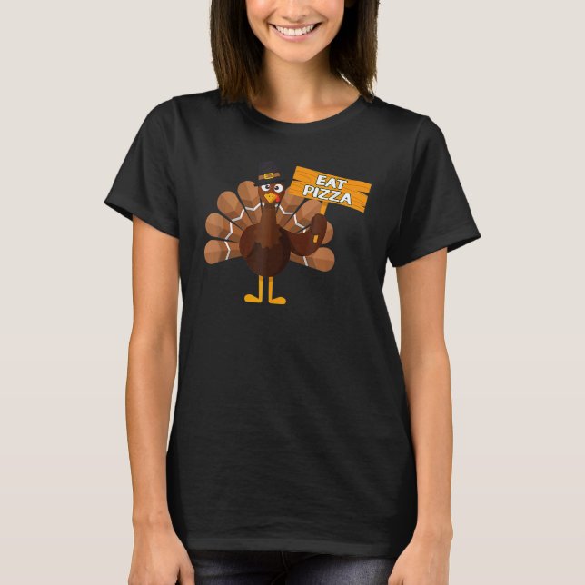 Turkey Eat Pizza Adult Vegan Kids  Thanksgiving 3 T-Shirt (Vorderseite)