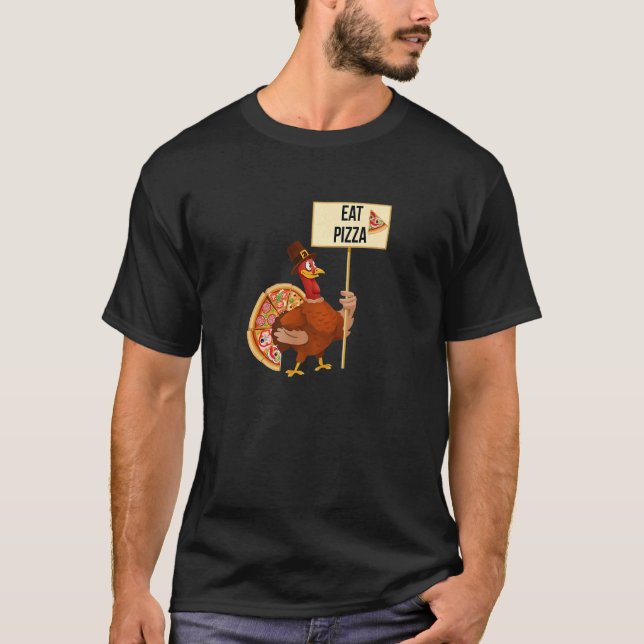 Turkey Eat Pizza Adult Vegan Kids  Thanksgiving T-Shirt (Vorderseite)