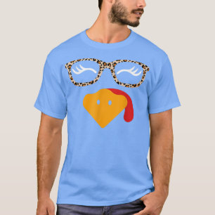 Turkey Face Eyelashe Leopard Glasses Thanksgiving T-Shirt