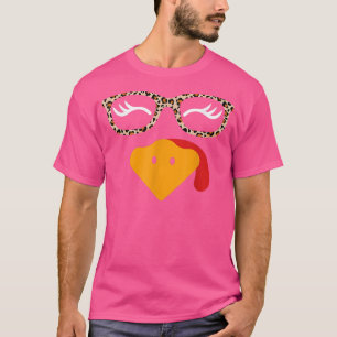 Turkey Face Eyelashe Leopard Glasses Thanksgiving T-Shirt