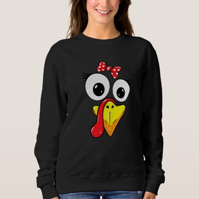 Turkey Face Girl Red Bow Kids Youth Thanksgiving Sweatshirt (Vorderseite)