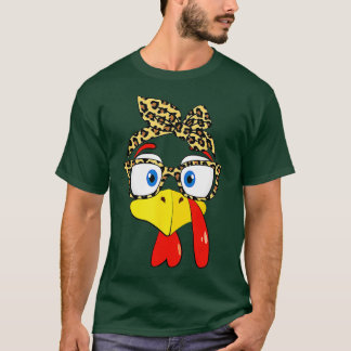 Turkey Face Glasses Leopard Headband Erntedank T-Shirt