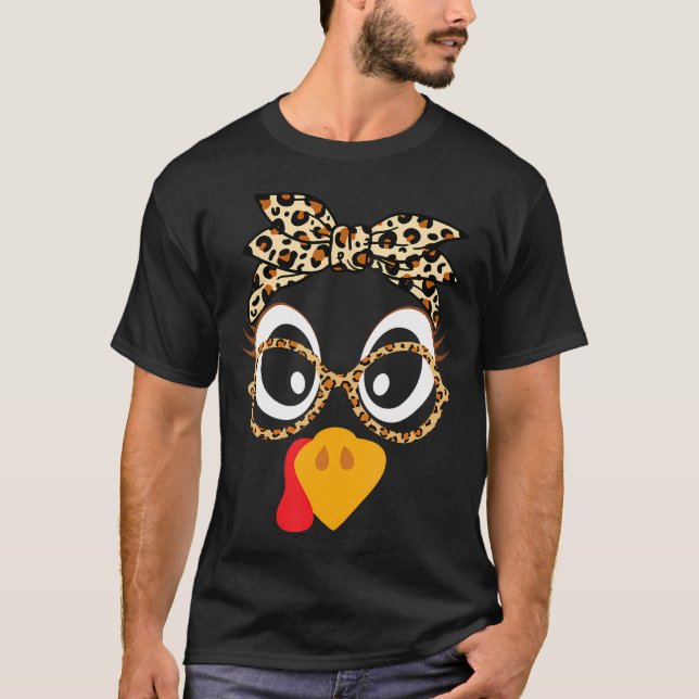 Turkey Face Leopard Headband Glasses Erntedank T-Shirt (Vorderseite)