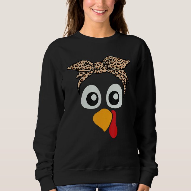 Turkey Face Leopard Headband Womens Thanksgiving P Sweatshirt (Vorderseite)